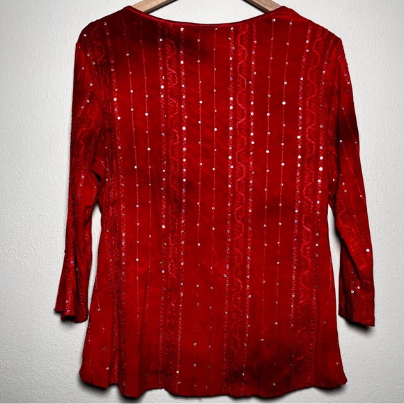 VTG 90s Women Whymsigoth Top Large Red Corset Sequin Fairy Grunge Western - Picture 7 of 8